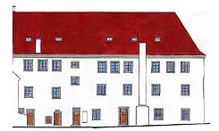 Latrán čp. 67, jižní křídlo konventu - severní fasáda, 70. leta 20. stol., zdroj: Arteco B.M. s.r.o., autor: J. Bloch, J.Novotný, P. Lengál, 2002 