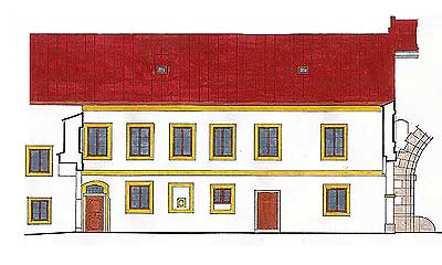 Latrán čp. 67, bývalý strážní domek, klasicistní barevné členění na základě nálezů, zdroj: Arteco B.M. s.r.o., autor: J. Bloch, J.Novotný, P. Lengál, 2002 