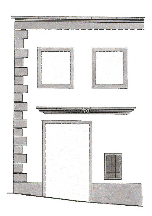 Radniční čp. 29, uliční průčelí levá část, barokní rozvrh I na základě sondážních nálezů , zdroj: Arteco B.M. s.r.o., autor: J. Bloch, L. Tejmarová, 2000