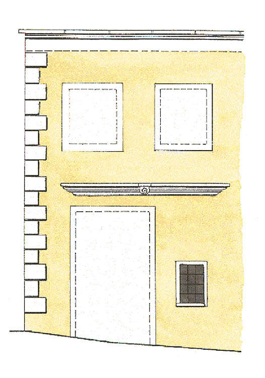 Radniční čp. 29, uliční průčelí levá část, barokní rozvrh II na základě sondážních nálezů , zdroj: Arteco B.M. s.r.o., autor: J. Bloch, L. Tejmarová, 2000