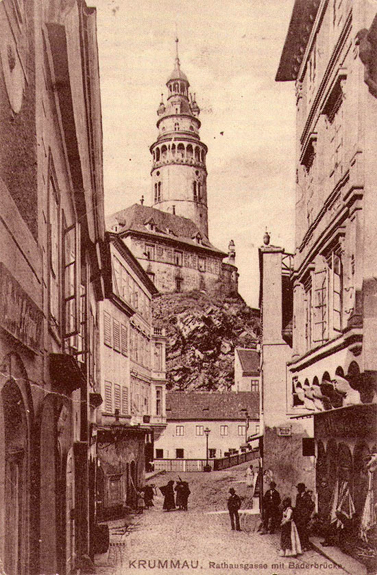 Radniční Street in Český Krumlov, historical photo by Josef Seidl