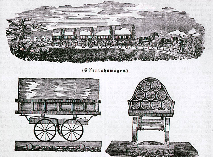 Pferdeeisenbahn, zeitgenössische Aufzeichnung eines Wagens zur Personenbeförderung