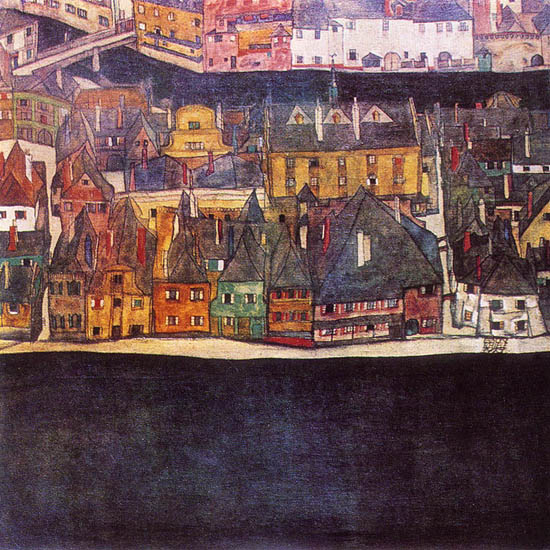 Egon Schiele, Černé město, akvarel