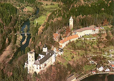 Burg Rožmberk nad Vltavou, Luftaufnahme Burg Rožmberk nad Vltavou, Luftaufnahme