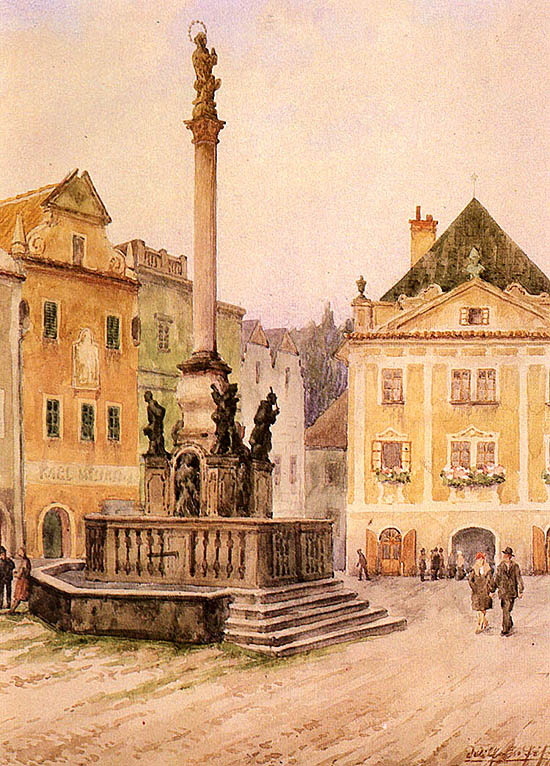 Wilhelm Fischer, picture of town square in Český Krumlov