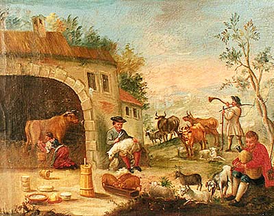 Zlatá Koruna school, classroom aid from 18th century, picture of care of home animals 