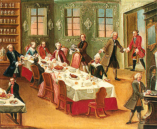 Zlatá Koruna school, classroom aid from 18th century, picture of feast