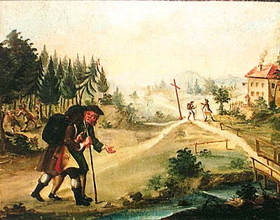 Schule in Zlatá Koruna, Lehrmittel aus dem 18. Jahrhundert, Abbildung der Pilger 