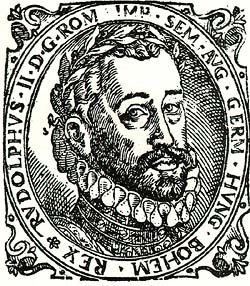 Rudolf II. Habsburský, dřevořez, 1612 