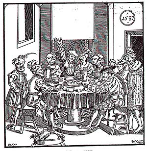 Festmahl, zeitgenössische Illustration, 1537 