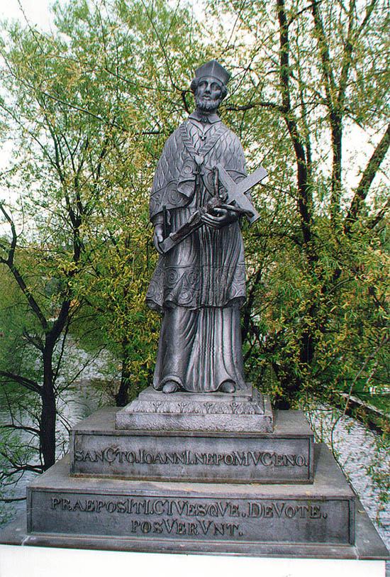 Lazebnický bridge in Český Krumlov, sculpture of Jan Nepomuk
