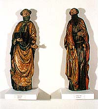 Sv. Petr (vlevo) a Sv. Pavel (vpravo) z kostela ve Svérázu, 15. století, sbírkový fond Okresního vlastivědného muzea v Českém Krumlově 