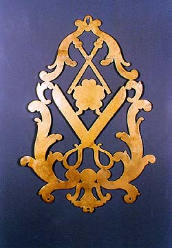 Český Krumlov area, brass shield from door of tailor's workshop, collection of Regional Museum of National History in Český Krumlov 