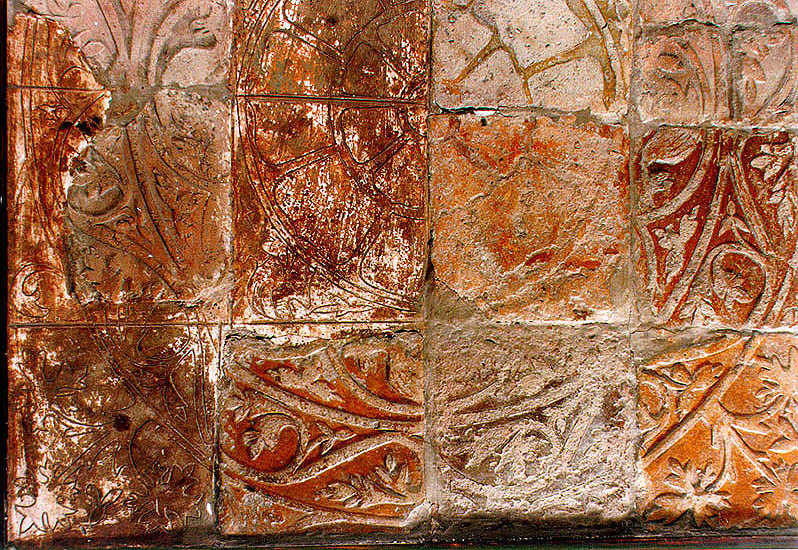 Little Castle Křemže, detail reconstruction of part of tiles in entrance hall, collection of Regional Museum of National History in Český Krumlov