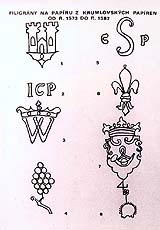Watermark on paper from Krumlov paper mills, from 1573 to 1587 