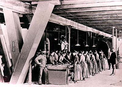 Workers in papermill Větřní, historical photo 