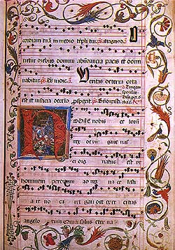 Antiphone from the end of the 15th century, music of latin song 
