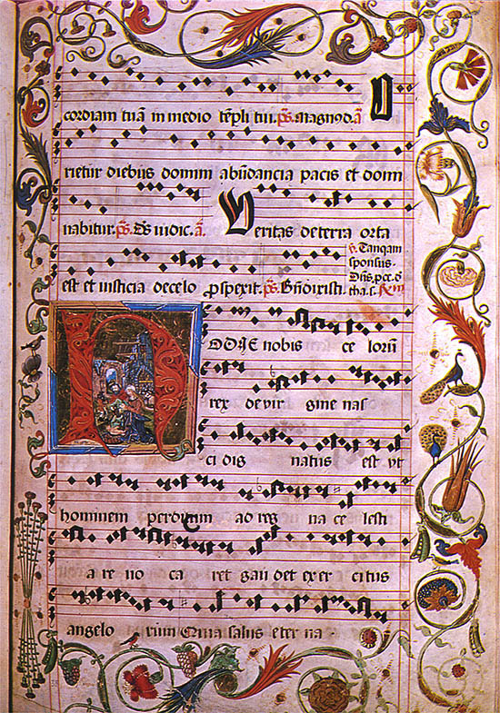 Antifonar aus dem Ende des 15. Jahrhunderts, Notentext eines lateinischen Liedes