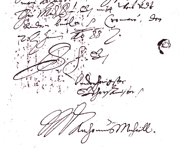 Vlastnoruční podpis Michaela Antonína z Ebbersbachu