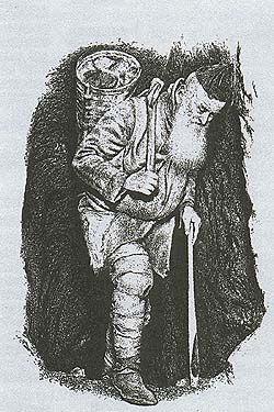 Miner, salt miner in prehistoric salt mines in Hallstatt, drawing Jiří Petráček 