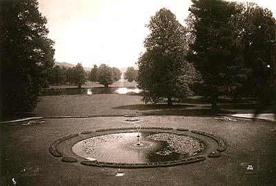 Fountain in the park in Červený Dvůr, historical photo 