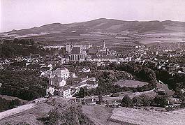 Pohled na město Český Krumlov z Havraní skály,  historické foto, foto: J.Seidel 