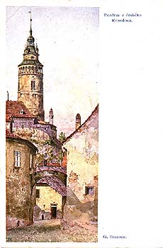 Historical postcard with picture by G. Brauner, 1913, collection of Regional Museum of National History in Český Krumlov 