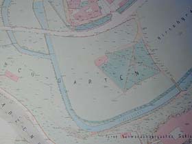 Ausschnitt des Regulationsplans der Stadt, der den mittleren Teil des Hirschgartens festhält, 1896, Staatliches Bezirksarchiv, Autor: A. Nenning 