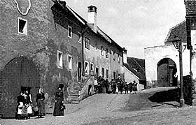 View at northern part of frontage of cluster of buildings of former Frička´s yard, round 1900, SOkA 