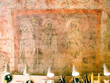 Latrán No. 15, ground floor, Gothic murals with figures of saints, Master of the Zátoň Altar, early 15th century, foto: Lubor Mrázek 