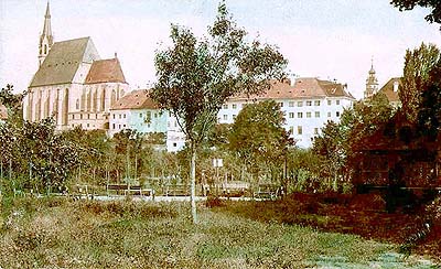 Městský park v Českém Krumlově krátce po založení v roce 1908, foto: Josef Wolf 