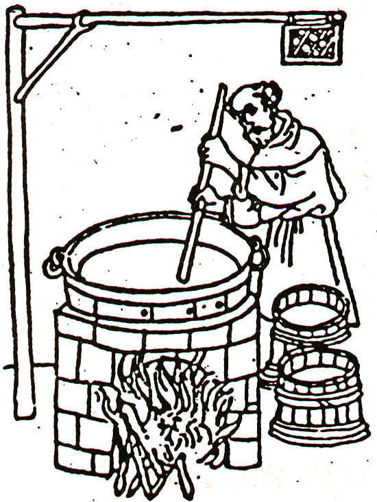 Bierbrauer beim Bierkochen, eine historisierte Zeichnung