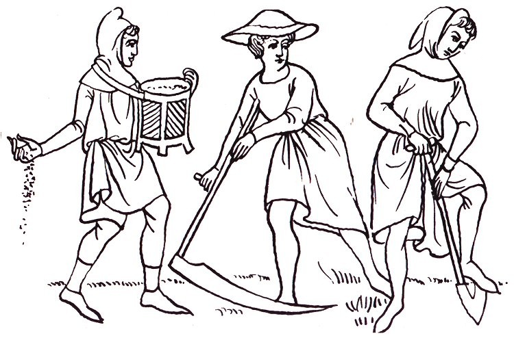 The medieval miniatury showing field work, source: Toulky českou minulostí II, Petr Hora, 1991, ISBN - 80 - 208 - 0111 - 1