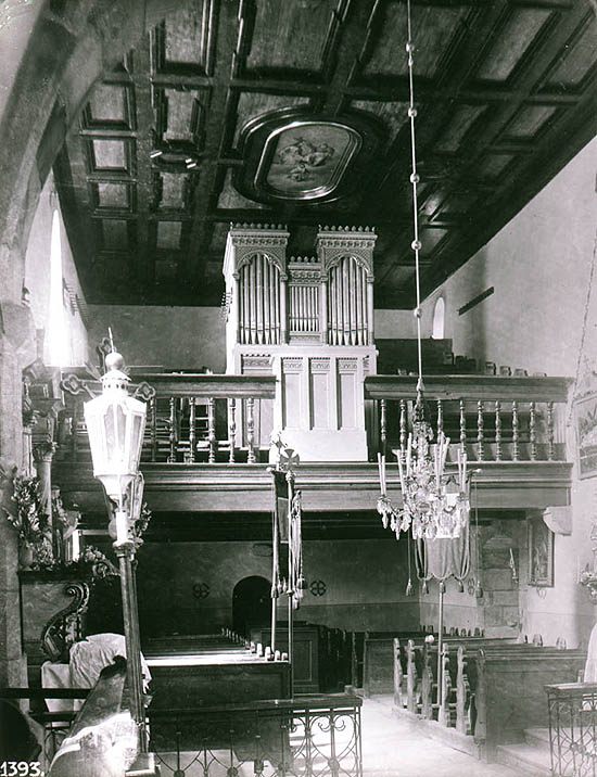 Boletice, kostel sv. Mikuláše, pohled do interiéru na varhany, historické foto, foto: J.Seidel