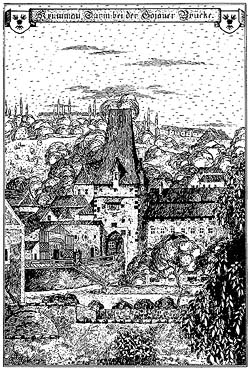Kájovská Gate outer side, Rudolf Thür, drawing from 1914 - 1916 