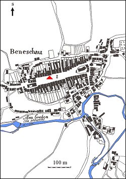 Lage des Hauses Nr. 125 in Benešov nad Černou auf der Karte des Stabilkatasters aus der 1. Hälfte des 19. Jahrhunderts. 