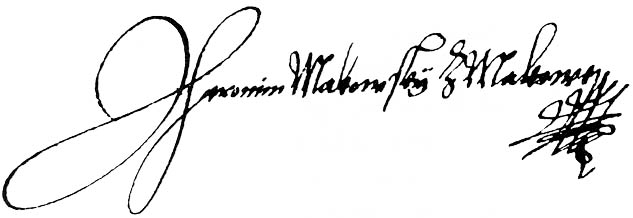 Jeroným Makovský von Maková, Unterschrift