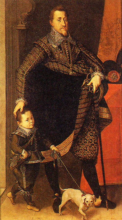 Ferdinand II. von Habsburg, portrait with court jester and dog